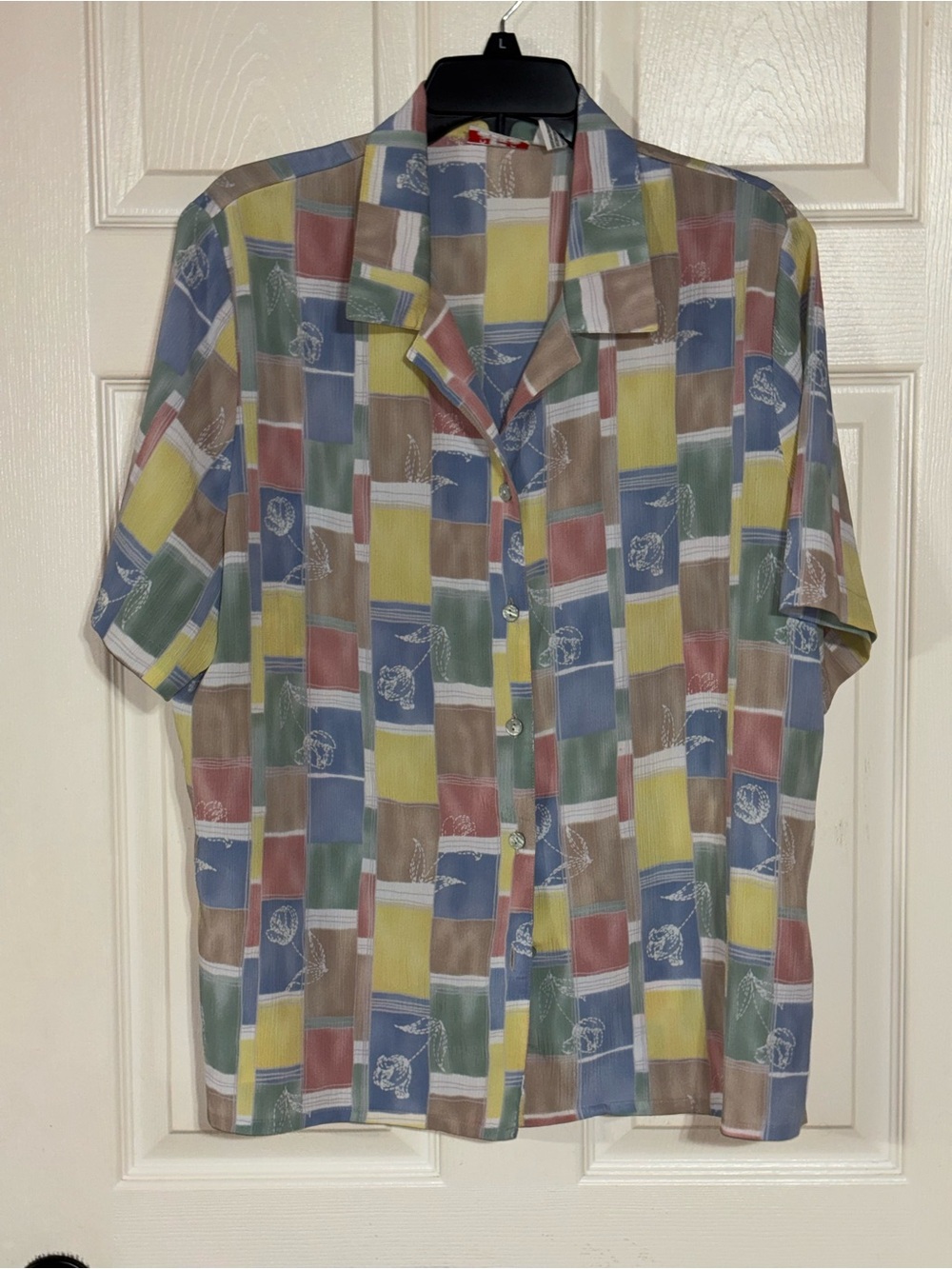 Alia Multicolor Patchwork Short-Sleeve Blouse